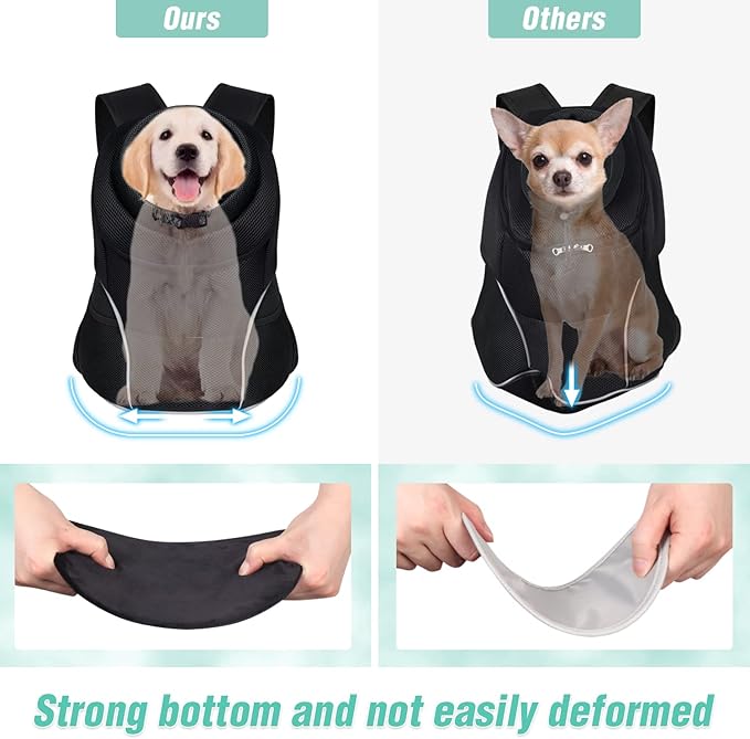 YUDODO 9-14lbs Dog Front Carrier Backpack, Adjustable Breathable Pet Carrier for Small Dogs, Ventilated Puppy Back Pack with Safety Belt, Lightweight Doggy Backpack for Hiking Outdoor(Jet Black, L)