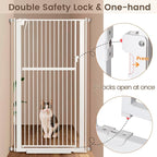 59” Extra Tall Pet Gate, Durable Metal Cat Gate with Double Safety Lock & Walk Thru Door - Self Closing/Stay Open/Open Both Ways, Pressure Mounted Dog Gate for Indoor Stairs, Doorways, Hallways