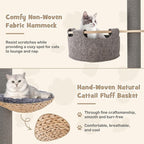 PETSITE Floor to Ceiling Cat Tree with 93”-107” Adjustable Height, 5-Tier Wooden Cat Climbing Pole with Scratching Post, Cozy Hammock and Basket Bed, Floor to Ceiling Cat Tower