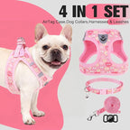 EXPAWLORER Small Dog Valentines Harness and Leash Set - Cute Puppy Harness Leash Dog Collar with AirTag Holder Silicone Case, Soft Padded Step in Pet Vest Reflective for Outdoor Walking, Heart S