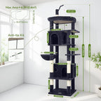Globlazer Cat Tree for Indoor Cats Large Adult, 74in Tall Cat Tower with Scratching Post, Heavy Duty Cat Tree Tower with 2 Spacious Caves, Oversized Top Perch, Big Hanging Basket, F74B, Dark Grey