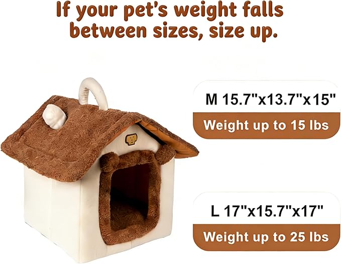 Lovely Cat Bed for Indoor Cats, Cartoon Pattern Cat Cave Bed with Handle Design, Soft Cat Hideaway Indoor Cat House for Kitten, Puppy & Small Pets (L)