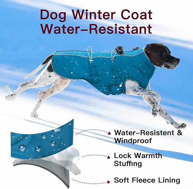 Dog Coat Winter Warm Dog Jackets for Large Dogs Reflective Snowsuit with Harness Fleece Dogs Snow Jacket Waterproof Pet Clothes for Cold Weather