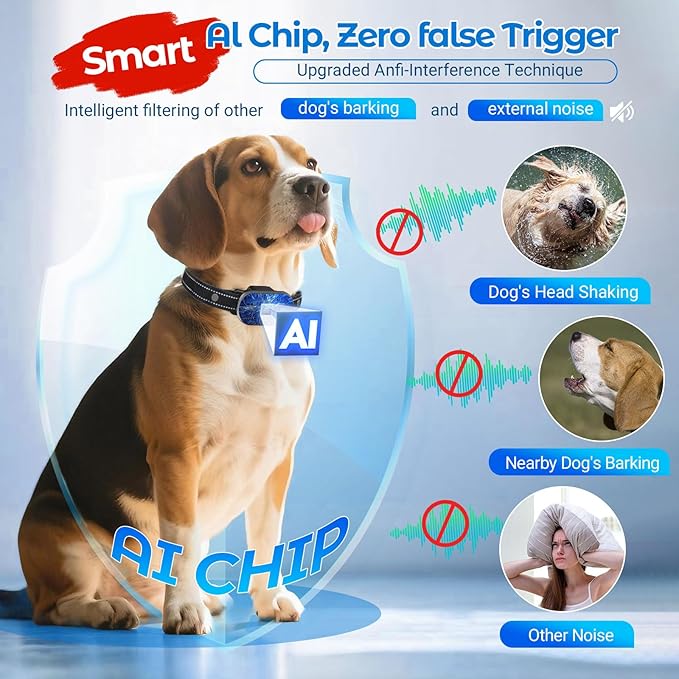 Bark Collar for Small Medium Large Dogs, Rechargeable Smart Dog Bark Collar, Anti Barking Training Collar with 5 Adjustable Sensitivity,Bark Shock Collar with Beep Vibration (Grey)
