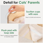 Cat Window Perch with Tall Scratching Post, 44" Adjustable Sisal Cat Tree, 33lbs Capacity Suction Cup Hammock for Indoor Cats Scratching & Watching Birds, Beige, with Detachable Cushion