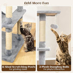 Tangkula 80 Inch Tall Cat Tree, Multi-Level Cat Tower with Sisal Scratching Posts, 2 Condos, Plush Perch, Hammock, Basket, Dangling Toys, Cat Climbing Furniture for Indoor Cats (Light Gray)