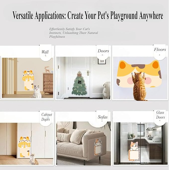 Wall-Mounted Cat Scratcher, 2025 Upgraded Indoor Cat Wall Scratcher — Self-Adhesive Double-Sided Tape, Trimable Scratching Surface, Suitable for Walls/Sofas/Floors (IncludesToy) (Dazed Cat)