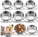 Zubebe Stainless Steel Hanging Dog Crate Bowls, Non-Spill Kennel Food Water Bowls with Screw Clamp Attach Holders, Removable Mountable Metal Cage Feeder for Pet(41 Oz,19 oz)
