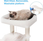 Hey-brother Cat Tree with Litter Box Enclosure, Modern Cat Tower for Indoor Cats with Large Platform, Condo Food Station and 2 Hammocks, All-in-one Cat Furniture, Wood Rustic Gray MPJ115SG