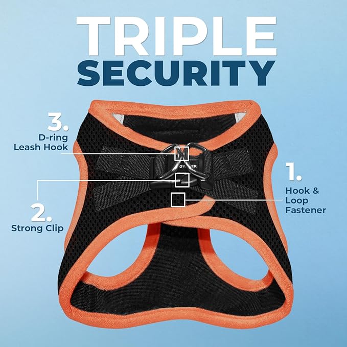 Best Pet Supplies - All Weather Mesh/Plush, Reflective, No Pull Harness for Small, Medium Dogs, Cats - Secure with Hook & Loop Fastener, Buckle, Double D-Rings - Black/Orange Trim, L