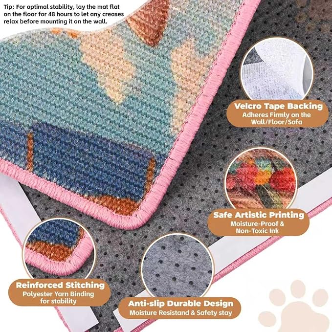 Sisal Cat Scratcher Mat, Cat Wall Scratcher for Indoor Cats, 23.6x15.7 Inch Cat Scratch Pad with Hook & Loop, Wall Mounted Cat Scratching Post to Protect Couch and Carpet（Beach Cat）