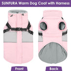 SUNFURA Dog Coat for Large Dogs, Warm Pet Jacket Winter with Harness Built in, Waterproof Pet Snow Jacket with Furry Collar, Reflective Fleece Snowsuit for Extra Large Dogs, Pink XL