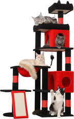 68 Inches Heavy Duty Cat Tree for Indoor Cat, Big Cat Tower with Sisal Scratching Posts and Top Perch, Large Platform for Adult Cats, PMT02RD, Black Red