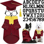 5 Pcs Dog Graduation Costume Set Include 2026 Pet Graduation Gown with Stole Puppy Grad Cap Lensless Glasses DIY Letter Stickers for Dogs Cats Holiday Costume Accessory(Maroon Yellow,XL)