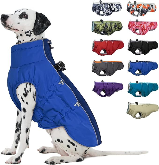 Medium Dog Coat - Warm Zip Up Snowsuit Dog Harness Vest, Reflective, Water-Resistant, Royal-Blue