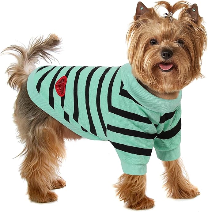Dog Shirts for Small Dogs, Striped T-Shirts Dog Vest Pet Apparel Tee Shirts Spring Summer Suitable for Small and Medium Large Pets French Bulldog Bichon, Turquoise S