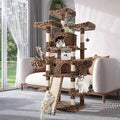 WEEWAY 68 Inches Multi-Level Large Cat Tree for Feline‌/Big Tower/Condo/Cozy Plush Kitty Perches/Fluffy Balls/Sisal Scratching Posts and Hammocks/Cave/Furniture Activity Center/Leopard Print
