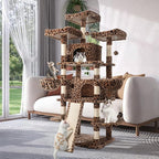 WEEWAY 68 Inches Multi-Level Large Cat Tree for Feline‌/Big Tower/Condo/Cozy Plush Kitty Perches/Fluffy Balls/Sisal Scratching Posts and Hammocks/Cave/Furniture Activity Center/Leopard Print