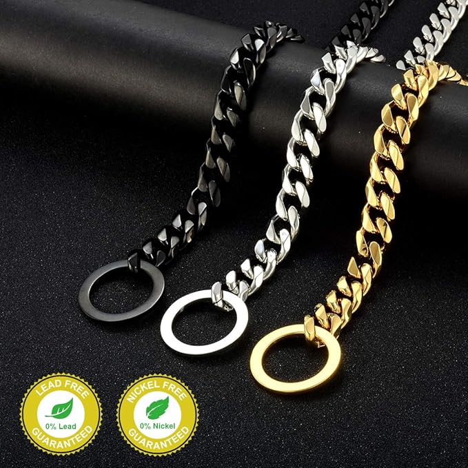 Dog Chain Collar 18K Gold High Polished Stainless Steel Cuban Link Strong Heavy Duty Chew Proof Walking Training Chain Leash Collar for Small Dogs(12mm, 26")