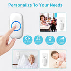 SECRUI Wireless Doorbell with 2 Buttons – Doorbell Kits for Front Door Back Door– Battery Operated Doorbell with 52 Chimes, LED Flash, 5 Volume Levels – Waterproof Modern Doorbell – Over 1000FT