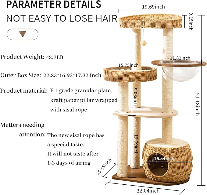 Modern Cat Tree for Large Cats, 51'' Multi-Level Cat Tower for Indoor Cats, Sturdy Design with 8 Sisal Scratching Posts 4 Cat Condos/Perches, Ideal for Multi-Cat Households & Easy Assembly