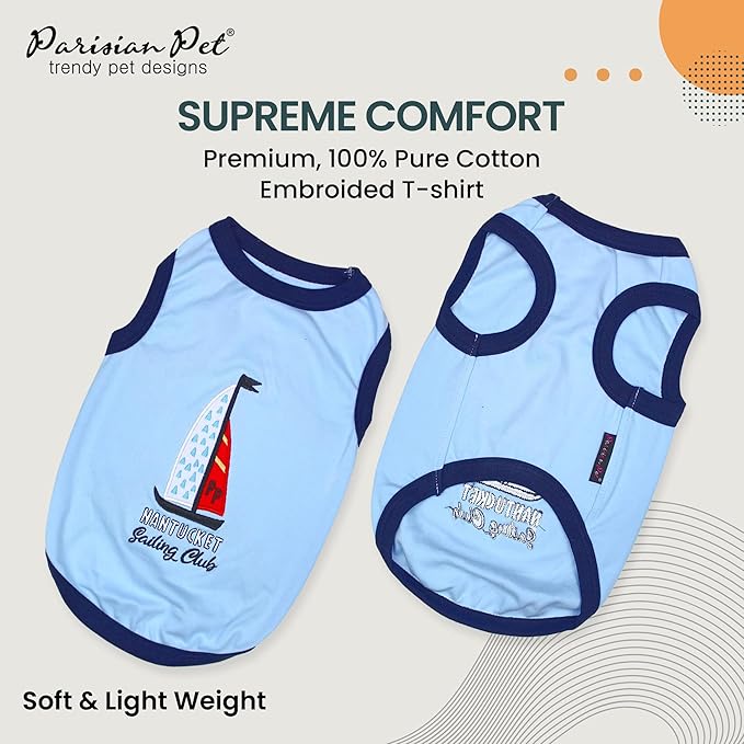 Parisian Pet Dog Shirt – 100% Cotton Shirts for Medium Dogs – Nautical Sleeveless Puppy Vest – Lightweight and Breathable Pet Apparel – Pullover Summer Dog Clothes - Stretchy Funny T Shirts for Dogs