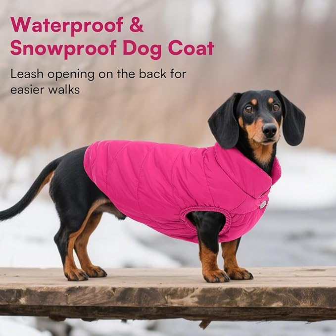 ASENKU Dog Winter Coat - Waterproof Windproof Dog Jacket, Warm Snowproof Doggie Puffer Vest for Cold Weather, Lightweight Snow Coats for Small Medium Large Dogs (Pink, L)