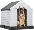 LEMBERI Durable Waterproof Plastic Dog House for Small to Large Sized Dogs, Indoor Outdoor Doghouse Puppy Shelter with Elevated Floor, Easy to Assemble (Gray, 42" L x 38" W x 39" H)