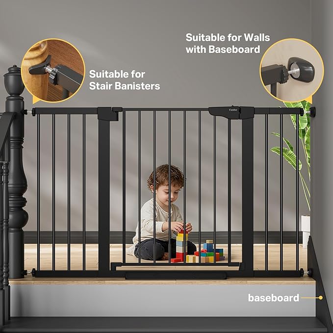 Cumbor 2 Pack 29.7-51.5" Extra Wide Baby Gate for Stairs, Easy Walk Through Dog Gates for Doorways, Pressure Mounted Pet Gate Indoor, Safety Auto-Close Child Gate for Kids with 4 Wall Cups, Black