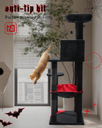 PEQULTI Cat Tree for Large Cats with Metal Frame Big Hammock, Cat Tower for Indoor Cats with 2 Door Condo House, [56.3"=143cm] Multi-Level Cat Shelves with Scratching Posts and Top Perch, Black