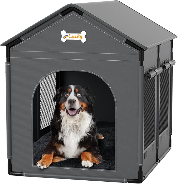Dog House Indoor Dog Kennel Bed Mat with Cushion for Small Medium Large Dogs Cats, Winter Warm Cat Nest Puppy Cave Sofa Pet Products Easy Assembly (Grey, X-L: 33.9" L x 26.8" W x 33.9" H)