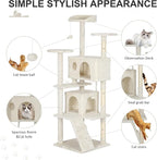 62" Multi-Level Cat Tree Tower with Scratching Posts, Toys & Condo,Compact Floor Footprint & Vertical Space for Multi-Cat HomesSpace-Saving Design for Indoor Kittens-Beige