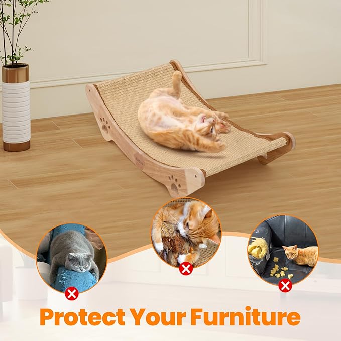 KEDAO Sisal Cat Scratcher Bed Scratching Posts for Indoor Cats Hammock Adults Kitty Curls Cat Scratcher Wooden Cats Furniture Scratching Pad
