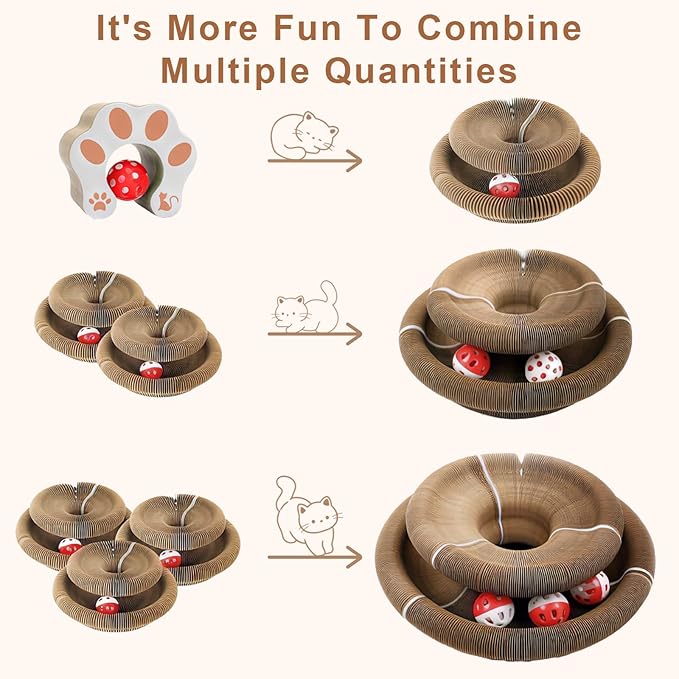 Cat Toys for Bored Indoor Adult Cats Magnetic Corrugated Cat Scratcher Board, Foldable Durable Interactive Cat Toy for Indoor Cats & Kittens, Scratch, Play & Chase, Brown, 1 Pack
