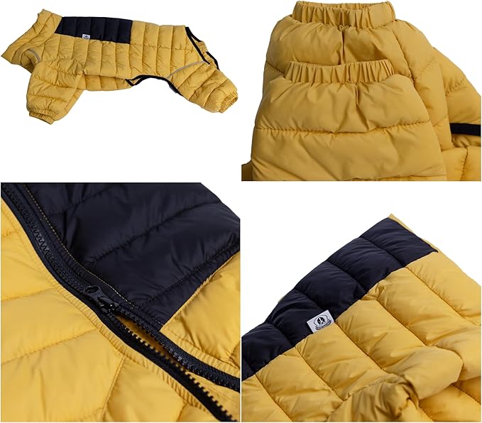 Lovelonglong Dog Coat, Warm Jacket, 4 Legs Covered Waterproof Windproof Reflective Vest, Zippered Adjustable Outdoor Snow Jacket for Small Medium Large Dogs, Yellow, M