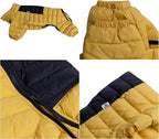 Warm Dog Coat, 4 Legs Covered Waterproof Windproof Reflective Jacket, Zippered Adjustable Outdoor Snow Vest for Small Medium Large Dogs Yellow XXXXL