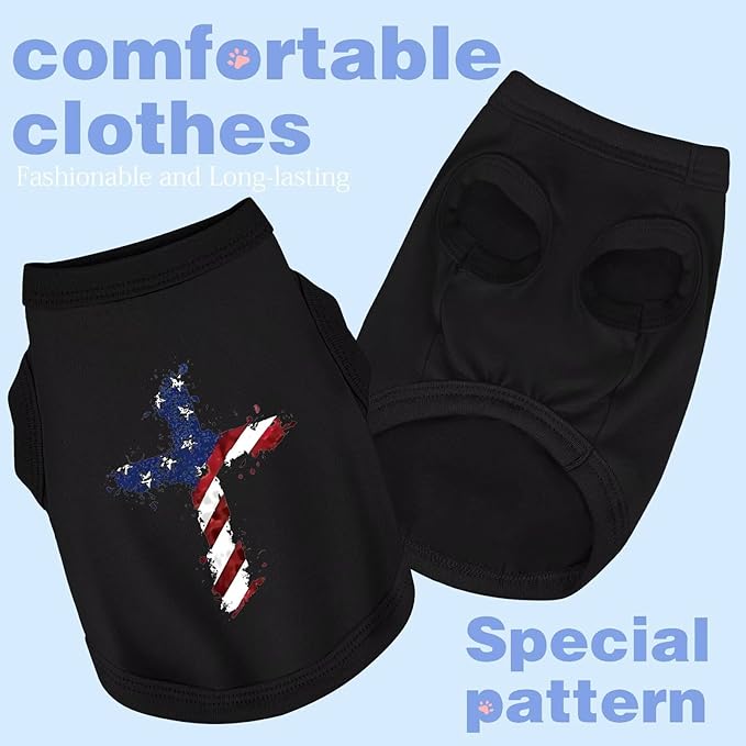 Discover Cozy Cotton Canine Wear: Soft, Lightweight, and Breathable Dog Shirt Vest with Eye-Catching Graphics, Keeping Your Furry Friend Warm and Comfy! Cross Flag M