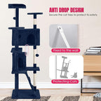 24/7 Shop at Home Court 70 inch Multi-Level Cute Cat Tree Tower with Dangling Ball and Scratching Posts for Indoor Cats Adults, Kitten Supplies, Pet House, Navy Blue