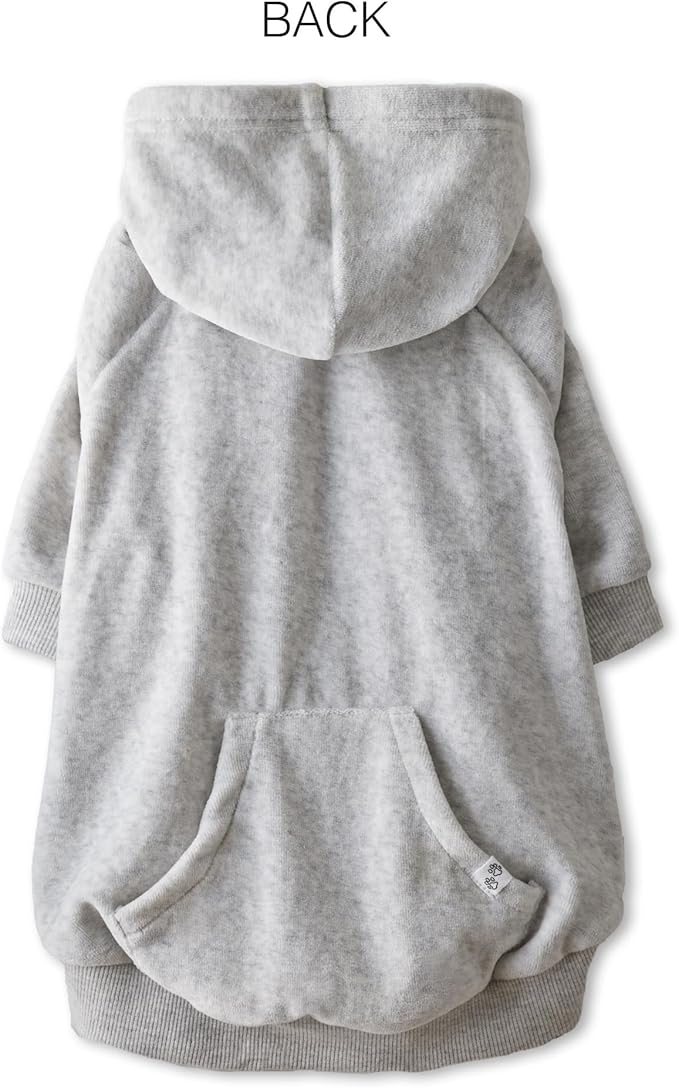 Cooper II Organic Cotton Velour Dog Hoodie Pet Coat for Small, Medium and Large Dogs, Light Heather Gray, X-Small