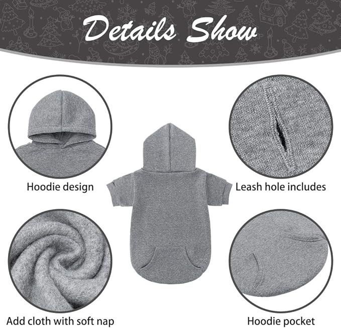 KOOLTAIL Dog Hoodie for Large Medium Small Dogs, Soft and Warm Pet Sweater with Leash Hole and Pocket Boy Girl, Puppy Fall Winter Jacket Clothes, French Pitbull Cold Weather Coat Sweatshirt, Grey XL