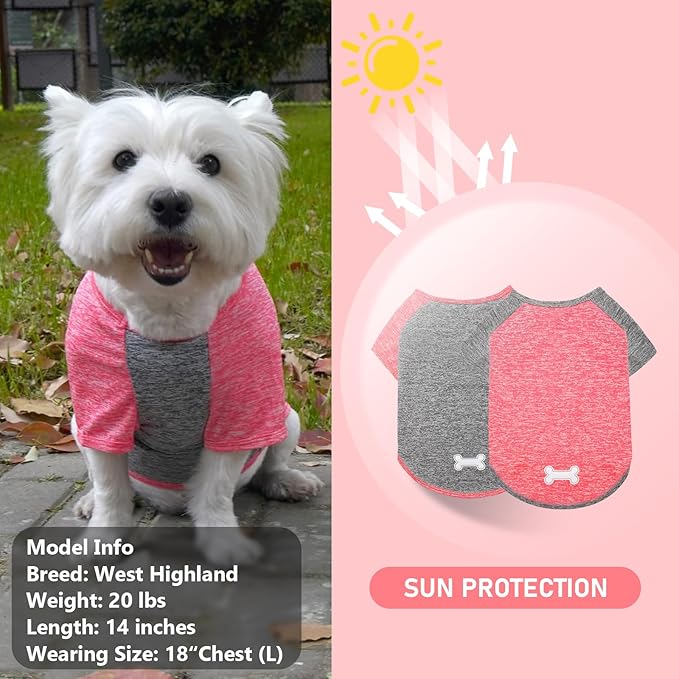 KYEESE 2Pack Dog Shirt with Sleeves, Lightweight Sun Protection Dog T Shirts for Small Dogs, Breathable Pet Tank Top Reflective Dogs Clothes for Summer Outdoor Walking, Coral Red+Grey, M