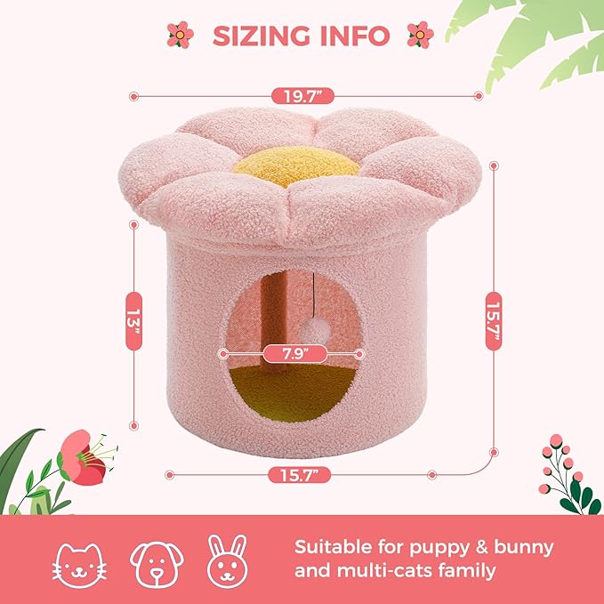 PETEPELA Cactus Cat Tree for Indoor Cats, 32'' Small Cat Tower+Cat Beds for Indoor Cats with Removable Flower Cat Bed