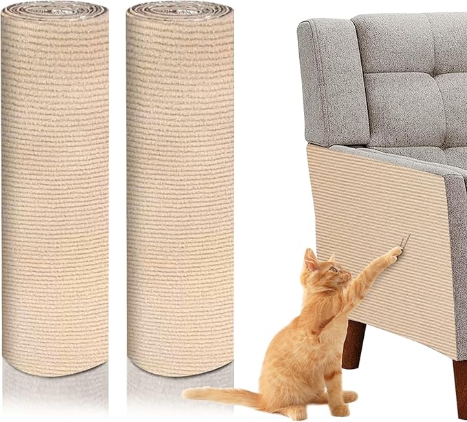 huraty 2 Pcs Cat Scratching Mat, Trimmable Cat Scratchers Furniture Protector Scratching Pad Cover Replacement for Cat Climbing Post Tree Sofa Couch Wall, Beige 78.7"x15.8"