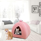 Cat Bed House Warm Cave Kennel Cushion Pad Soft Indoor Enclosed Tent Huts Sofa for Pet Cats Kittens Puppy, Pink