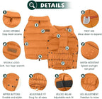 SPACE LION Dog Puffer Jacket, Down Winter Coat, Durable Outdoor Coat for Cold and Windy Conditions, Lightweight & Adjustable Fit Coats for Medium & Large Dogs, (Orange, Size20/XL)