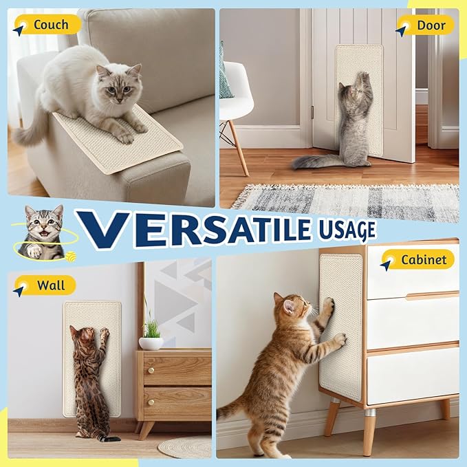 Wall Corner Cat Scratcher | Cat Scratcher Wall Mounted with Faux Sisal & Carpet Pad, 23.6x11.8 Inch Furniture Protector for Indoor Cats to Protect Couches & Walls