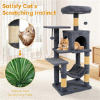 SUBARASHII 44" Multi-Level Cat Tree with Spacious Top Perch, 2-Door Condo & Hammock for Indoor Cats -Gray