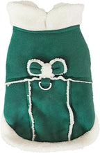 Jecikelon Bowtie Dog Cold Weather Coat Fleece Lining Warm Pet Puppy Turtleneck Dogs Winter Clothes for Small Dogs with D-Ring (Green, Large)