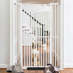 71 Inch Extra Tall Pet Gate for Cats, 29.5-43" Adjustable Wide Dog Gates, Pressure Mounted Walk Through Tall Cat Gate for Doorways,Hallway,Stairs,House（White）