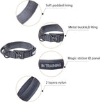 EXCELLENT ELITE SPANKER Tactical Dog Collar Nylon Adjustable Training Collar Military Dog Collar Heavy Duty Metal Buckle with Control Handle for Medium and Large Dogs with Patches (Grey-XL)